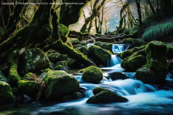 Long exposure of small river with waterfall in idyllic forest. Picture Board by Michael Piepgras