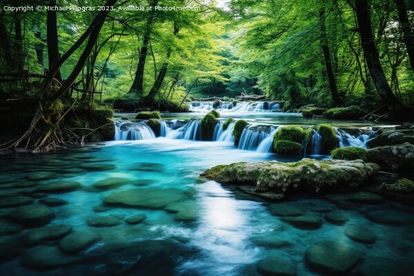 Long exposure of small river with waterfall in idyllic forest. Picture Board by Michael Piepgras