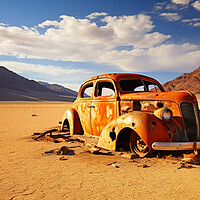 Buy canvas prints of A vintage car rotting next to a sandy road. by Michael Piepgras