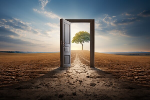 An open door showing the path to a new land. Picture Board by Michael Piepgras