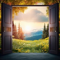 Buy canvas prints of An open door showing the path to a new land. by Michael Piepgras