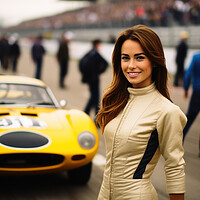 Buy canvas prints of A beautiful young woman with racing cars. by Michael Piepgras