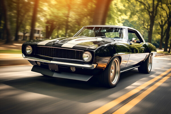 A classic muscle car revving its engine, capturing nostalgia and Picture Board by Michael Piepgras