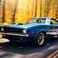 Buy canvas prints of A classic muscle car revving its engine, capturing nostalgia and by Michael Piepgras