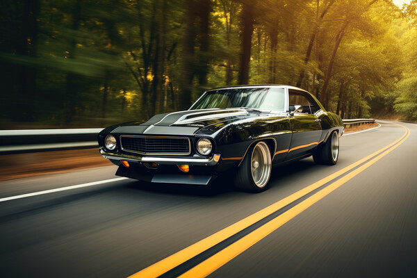 A classic muscle car revving its engine, capturing nostalgia and Picture Board by Michael Piepgras