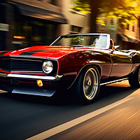 Buy canvas prints of A classic muscle car revving its engine, capturing nostalgia and by Michael Piepgras