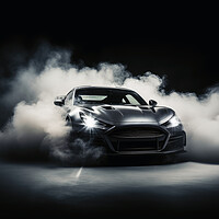 Buy canvas prints of A drifting sports car on dark background with smoke. by Michael Piepgras