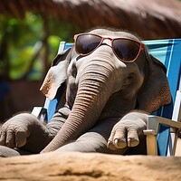 Buy canvas prints of Elephant chilling and having a good time wearing sunglasses. by Michael Piepgras