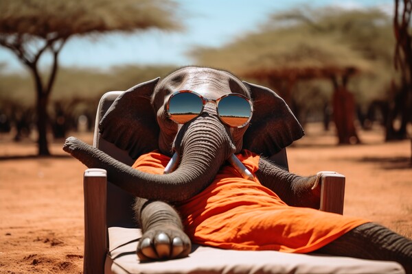 Elephant chilling and having a good time wearing sunglasses. Picture Board by Michael Piepgras