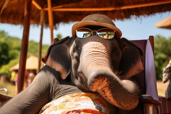 Elephant chilling and having a good time wearing sunglasses. Picture Board by Michael Piepgras