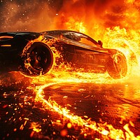 Buy canvas prints of A fast car jumps and a ring of fire. by Michael Piepgras
