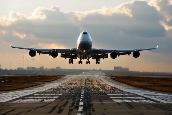 A big passenger jet landing at an airport. Picture Board by Michael Piepgras