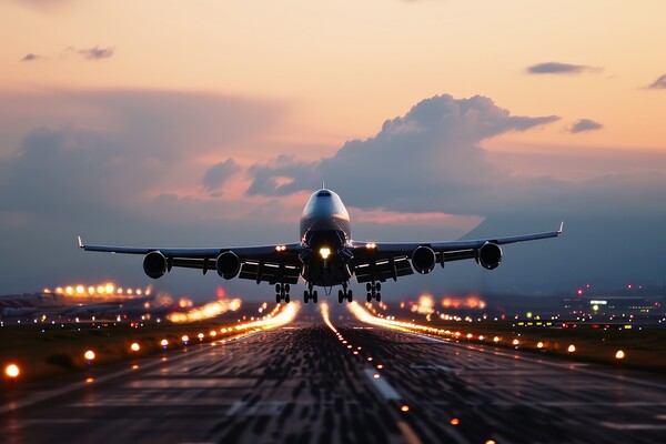 A big passenger jet landing at an airport. Picture Board by Michael Piepgras