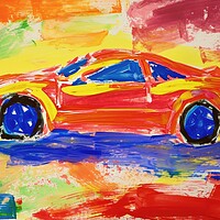 Buy canvas prints of A childs painting of a fast car. by Michael Piepgras