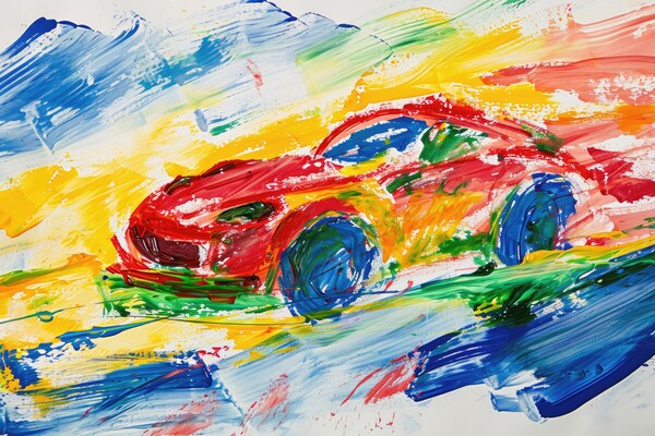 A childs painting of a fast car. Picture Board by Michael Piepgras