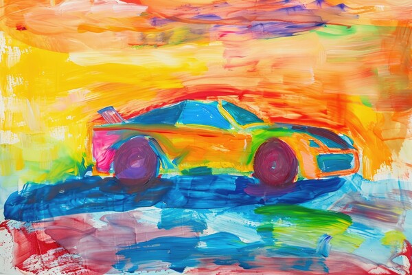 A childs painting of a fast car. Picture Board by Michael Piepgras