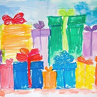 Buy canvas prints of A childs painting of birthday presents. by Michael Piepgras