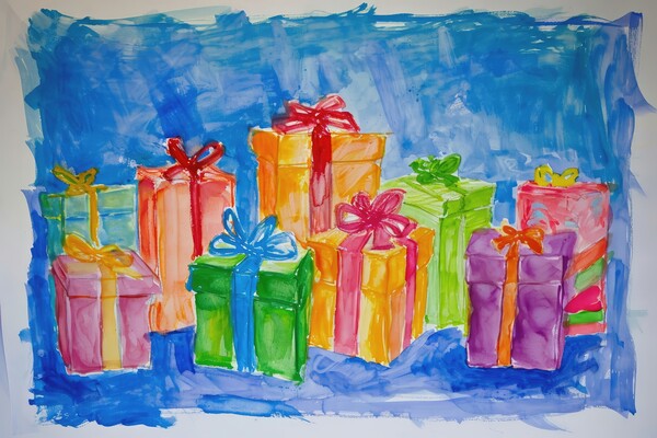 A childs painting of birthday presents. Picture Board by Michael Piepgras
