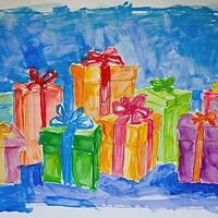 Buy canvas prints of A childs painting of birthday presents. by Michael Piepgras