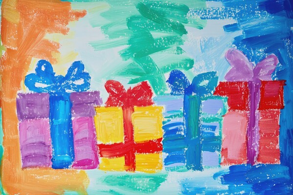 A childs painting of birthday presents. Picture Board by Michael Piepgras