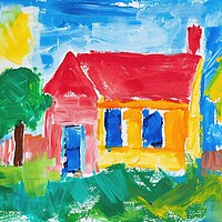 Buy canvas prints of A childs painting of his home house. by Michael Piepgras