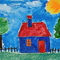 Buy canvas prints of A childs painting of his home house. by Michael Piepgras