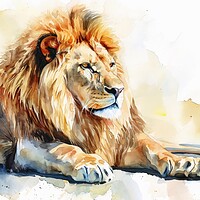 Buy canvas prints of Watercolor of a big impressive lion on white. by Michael Piepgras