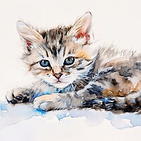 Buy canvas prints of Watercolor of a cute cat on white. by Michael Piepgras