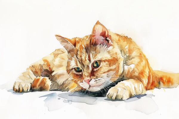 Watercolor of a cute cat on white. Picture Board by Michael Piepgras