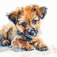 Buy canvas prints of Watercolor of a cute dog on white. by Michael Piepgras