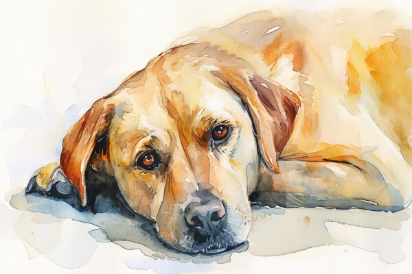 Watercolor of a cute dog on white. Picture Board by Michael Piepgras