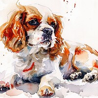 Buy canvas prints of Watercolor of a cute dog on white. by Michael Piepgras
