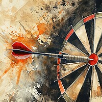 Buy canvas prints of Watercolor of a dart hitting the target perfectly. by Michael Piepgras