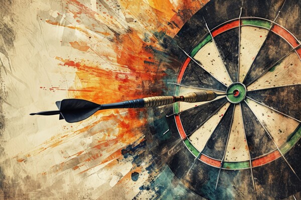 Watercolor of a dart hitting the target perfectly. Canvas Print by Michael Piepgras
