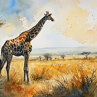 Buy canvas prints of Watercolor of a Giraffe in the Savannah. by Michael Piepgras