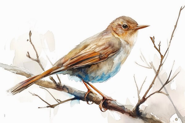Watercolor of a Nightingale on white. Picture Board by Michael Piepgras