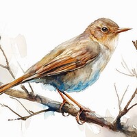 Buy canvas prints of Watercolor of a Nightingale on white. by Michael Piepgras