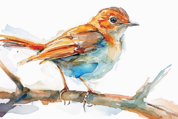 Watercolor of a Nightingale on white. Picture Board by Michael Piepgras