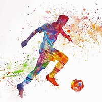 Buy canvas prints of Watercolor of a soccer player on white. by Michael Piepgras