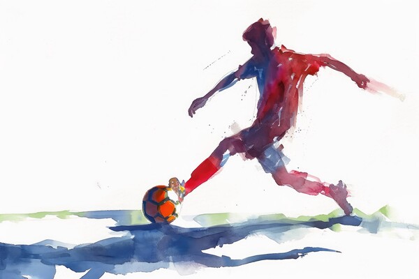 Watercolor of a soccer player on white. Picture Board by Michael Piepgras