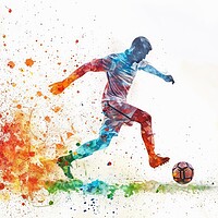 Buy canvas prints of Watercolor of a soccer player on white. by Michael Piepgras
