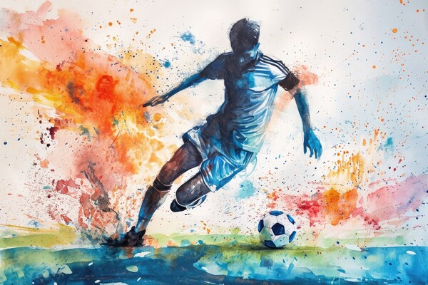 Watercolor of a soccer player on white. Picture Board by Michael Piepgras