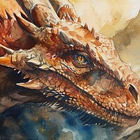 Buy canvas prints of Watercolor of an impressive dragon spying fire. by Michael Piepgras