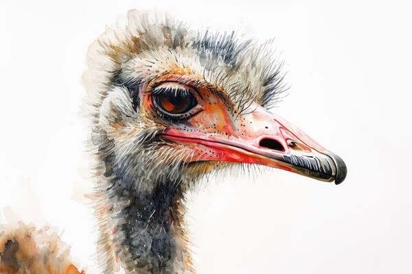 Watercolor of an Ostrich on white. Picture Board by Michael Piepgras