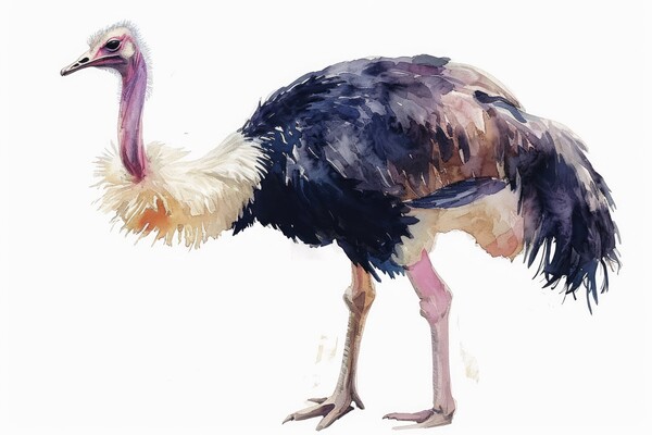 Watercolor of an Ostrich on white. Picture Board by Michael Piepgras