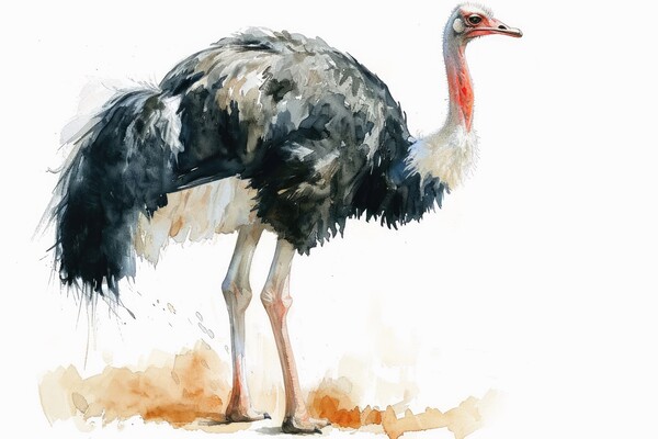 Watercolor of an Ostrich on white. Picture Board by Michael Piepgras