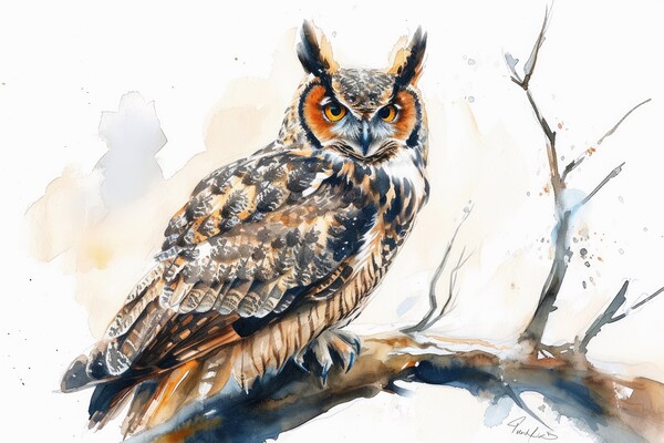 Watercolor of an owl on white. Picture Board by Michael Piepgras