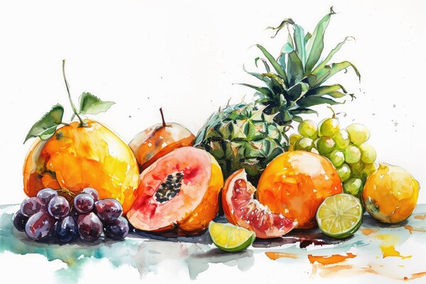 Watercolor of fresh fruits on white. Picture Board by Michael Piepgras