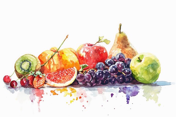 Watercolor of fresh fruits on white. Picture Board by Michael Piepgras