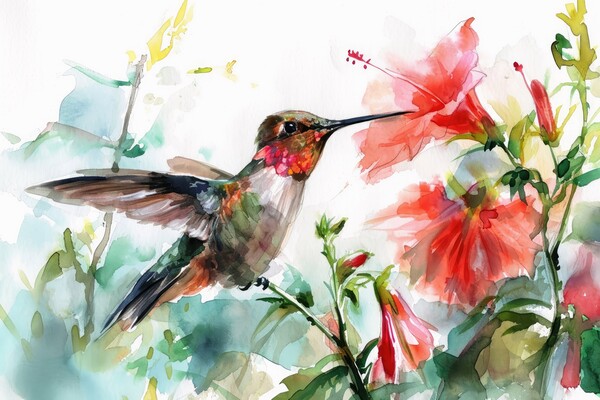 Watercolor painting of a hummingbird. Picture Board by Michael Piepgras